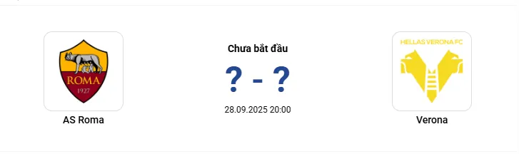 AS Roma vs Verona 20h00 ngày 28/09/2025, Serie A